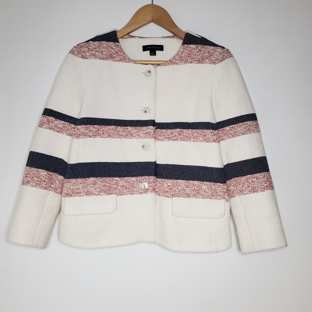Ann Taylor Striped Tweed Blazer Womens Size 6 Jacket Career Office Workwear Chic